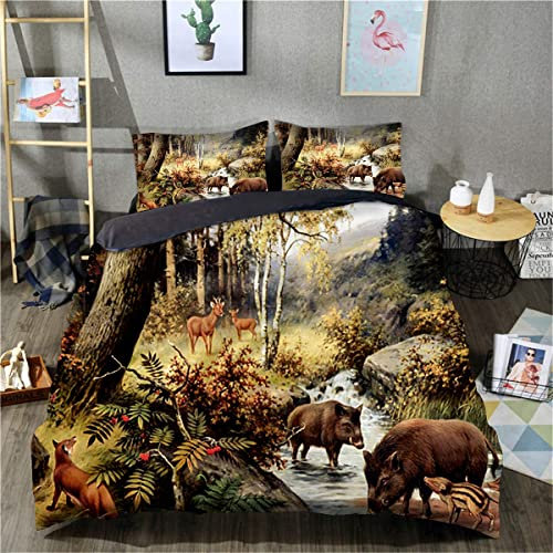 TXZSTGB 3D-gedruckte Bettwäsche, Bettbezug, Wildschwein-Gedruckter Bettbezug, Bedruckte Bettwäsche, Bettbezug mit Reißverschluss (Einzelgröße 135 x 200 cm, 1 Bettbezug + 1 Kissenbezug)