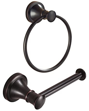 WOLIBEER Porta carta igienica in bronzo lucidato ad olio, porta asciugamani rustico 2 pezzi set fattoria anello asciugamano ORB rotolo di carta gancio accessori da bagno montaggio a parete