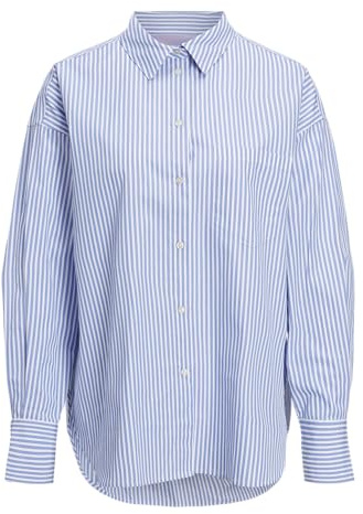JJXX Women's JXJAMIE LS Relaxed POPLIN Shirt NOOS Hemdbluse, Navy Blazer/Stripes:Stripes, L