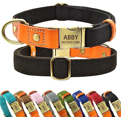 Personalisierte Hundehalsbänder mit Eingravierter Schnalle für Kleine Mittlere Große Hunde, Benutzerdefinierte Nylon & Echtes Leder Nähen Hundehalsband mit Namen