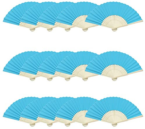 Woohome 15 PCS Hand Fan Foldable Paper Fan for Dancing, Part, Picnic, Wedding Party Gift, Guest Favour Wedding Decoration (Dark Blue)
