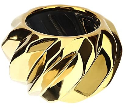 Hervit Vaso Decorativo Tecno in Ceramica Effetto Ondulato Oro Lucido Ø15x9 cm
