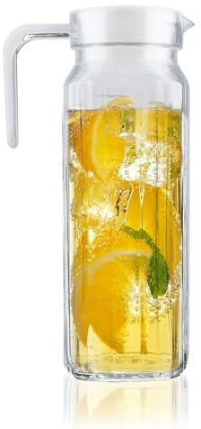 Jarra acrílica, jarra de plástico irrompible con tapa, jarra de plástico transparente para té helado, jarra de agua pequeña resistente al calor sin BPA para té, sangría, limonada, jugo, leche(1100ml)