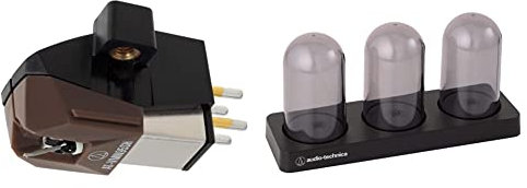 Audio Technica AT-VM95SH Dual Moving Magnet Cartridge 1/2 Mount with Shibata Stylus (Black/Brown) & audio technica AT6003R 3 Set Headshell Cartridge UV Protected Capsules Storage Case
