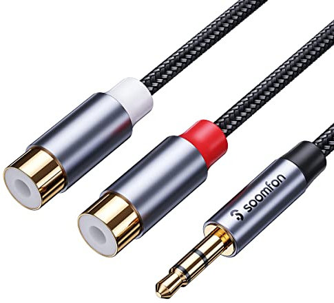 SOOMFON 3.5mm to RCA Audio Cable RCA Female to 3.5mm Aux Male Phono Cable Red and White to Headphone Adapter Gold-Plated Plugs RCA Y Splitter for Speaker Amplifier DVD Player 0.8FT