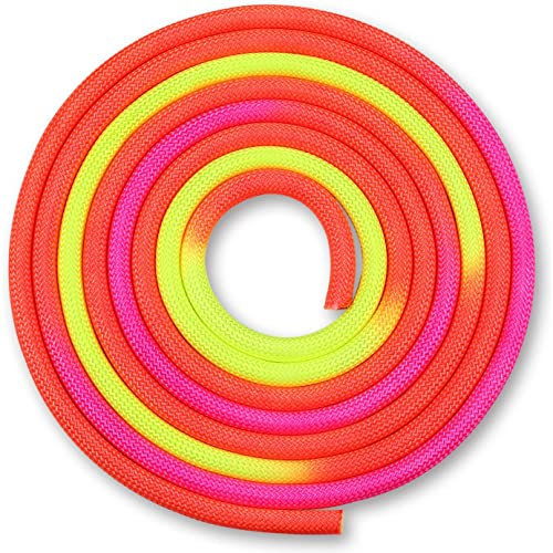 DRUNA Seil für Rhythmische Sportgymnastik Indigo 165 gr. Mehrfarbig 3 m. (Rot-Gelb-Rosa)