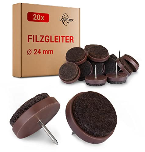 LouMaxx Feltro per sedia con chiodo rotondo, Ø 24 mm, marrone scuro, feltrini per sedie con feltro spesso 3 mm, feltrini per sedie – Premium feltro anche per mobili 20 pezzi