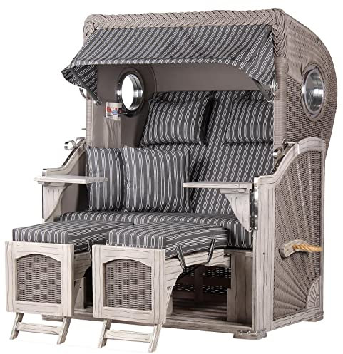 bene living Strandkorb-Set Ammersee 2-Sitzer Mahagoni Washed Grey - PE Koboo Grey - Modell 500 - Liftersystem