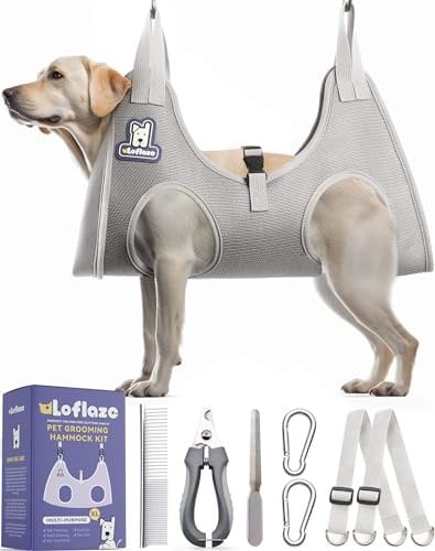 Loflaze Dog Grooming Hammock Harness for Dogs & Cats with Pet Nail Clipper Trimmer - Cat Hanger Sling for Trimming Clipping Nails- Dog Hammock Restraint Bag for Small Medium Large pet （ Grey XL ）