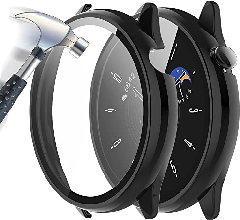 Acadeny 2-Stück Hülle Mit Gehärtetes Glas Displayschutz Kompatibles für Amazfit GTR mini,9H Härte 360° Rundum Schutzhülle Ultradünne Schutz PC Case Cover,schwarz +schwarz