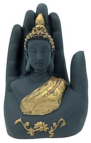 AB India Crafts Hand Palm Buddha Statue Marmor Harz schwaz Gold 18x10,5x8 cm | Dekoration Spiritualität Harmonie