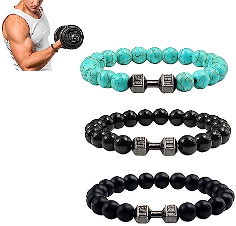 NAKEAH Gymheads Hantel-Armband für Männer und Frauen - Naturstein-Perlen-Set (A)