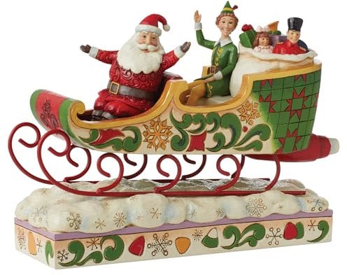 Elf by Jim Shore Spreading Christmas Cheer (Buddy and Santa In Sleigh) Figurine