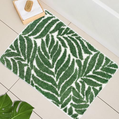 Homantic Badezimmerteppiche mit dunkelgrünen Blättern – Badematten für Badezimmer, rutschfest, maschinenwaschbar, Teppich für Badezimmer-Dekoration, Badteppiche für Waschbecken 45x65cm