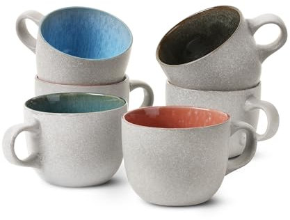 Brew To A Tea BTaT- Kaffeebecher-Set, 400 ml, Kaffeetassen aus Keramik, Keramik-Kaffeetassen, Tassen-Sets, Keramik-Tassen, Keramik-Kaffeetassen-Set, Tassen, Kaffeebecher, Keramik, 6 Stück