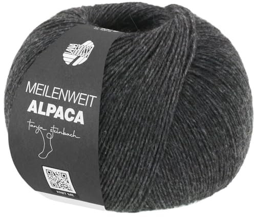 LANA GROSSA Meilenweit 100 Alpaca | Kuschelweiches Alpaka-Sockengarn, im Wollprogramm bis 30°C | Handstrickgarn aus 70% Alpaka & 30% Polyamid | 100g Wolle zum Stricken & Häkeln | 420m Garn FB2015