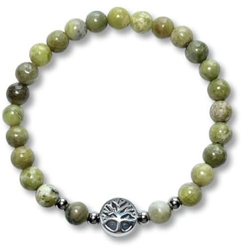 Majas Perlen Peridot Armband Perlen echt 6mm Lebensbaum Edelstahl Silber oder Gold - Handmade Perlenarmband Freude Toleranz Gelassenheit - Spiritueller Schmuck Damen Herren Kinder