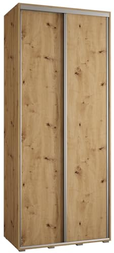 MEBLE KRYSPOL Davos 1 110 Schlafzimmerschrank mit Zwei Schiebetüren - Moderner Kleiderschrank mit Kleiderstange und Regalen - 235,2x110x60 cm - Artisan Artisan Silber