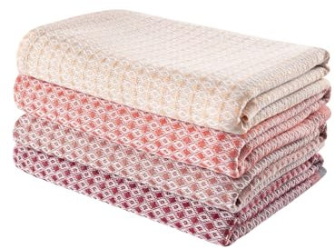 Blue Burgeon Geschirrtücher - 4 Geschirrtücher Baumwolle 40x60 Rote Kombination - Lebhafte Rote Küchentücher im 4er-Pack