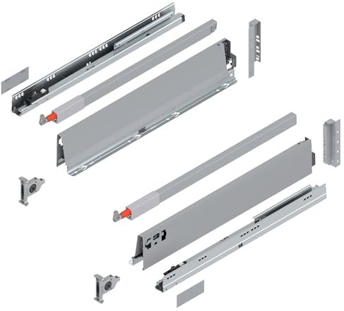 siwitec Blum TANDEMBOX antaro Frontauszug Reling D Vollauszug Grau RAL 9006 | M-Zarge | Schubladenschiene 400 mm Nennlänge | Belastbarkeit bis 30 kg | BLUMOTION Soft-Close | zum Anschrauben