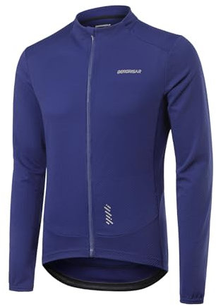 BERGRISAR Cycling Jersey Tops for Men Long Sleeve Spring Fall Road Bike Bicycle Shirt Mountain MTB Jersey Dark Blue Large