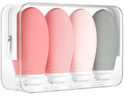 Morfone 100ml Silicone Travel Bottle for Toiletries, 4 Pack Leak Proof Refillable Squeezable Containers for Lotion Liquid Shampoo, BPA Free and TSA Approved Travel Accessories (Pink)