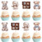 SYKYCTCY 36 Pack Baby Shower Bear Cupcake Toppers Glitter Baby Shower Cupcake Picks Bear Cake Decorations for Kids Boys Baby Bear Theme Birthday Party Supplies