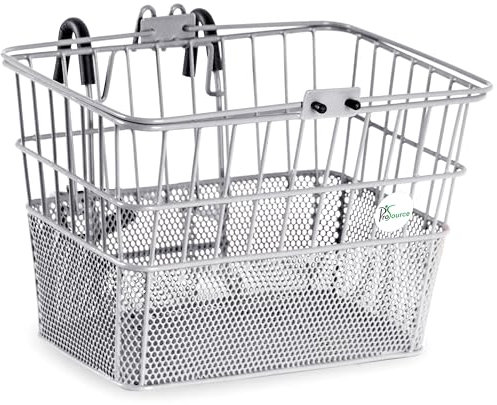 ProSource Wire Bike Basket Front for All Ages, Detachable Bicycle Front Basket with 15lbs Storage Capacity, Lightweight Steel Mesh Backing for Durable Daily Use, Silver