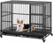 Yaheetech 42'' Heavy Duty Dog Crate Foldable Dog Kennel for Medium/Large Dogs Rolling Puppy Cage w/Double Doors/Removable Trays
