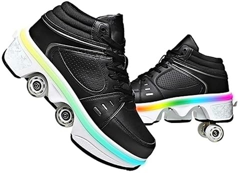 Schuhe mit Rollen Rollschuhe Jungen Mädchen Skateboard Schuhe mit LED Blinkend 4-Rad Automatisch Einziehbar Komfort Outdoor Sportschuhe für Kinde Und Erwachsene