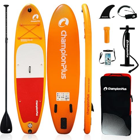 CHAMPIONPLUS Sup Board, Stand Up Paddling Board, Paddle Board, Aufblasbares Paddleboard Surfboard Wassersport, Paddel, Pumpe, Rucksack, Leash, 320 x81 x15CM