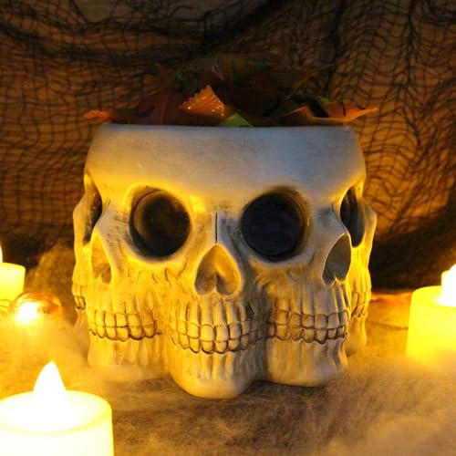 Makamsui Skull Multiple Faces Planter Pots for Flowers, Skeleton Vase for Succulent, Multi-Face Design Resin Retro Skull Head Flower Succulents Pot Carved Outdoor Indoor Garden Planter Skull