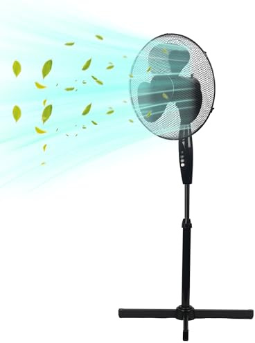 shine planet Stand Fan, 90° Oscillation, 3 Speeds, 3 Modes, Adjustable Height, Ideal for Home, Bedroom or Office, White (wood-FS40-3-black)