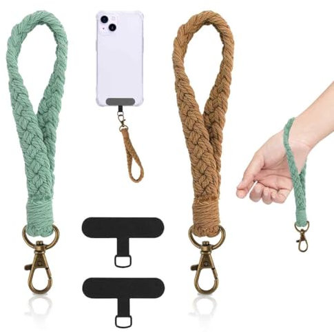 mkemka 2Pack Boho Phone Wrist Strap 2Pcs Phone Tether Tab Handmade Macrame Mobile Phone Lanyard Anti Theft Lanyard for Phone Compatible with Most Smartphones