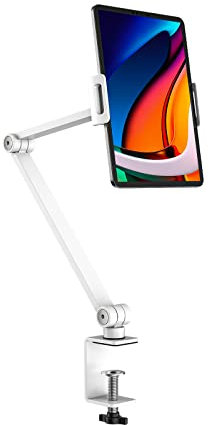 BEWISER Tablet Stand Desk Mount for iPad,Portable Monitor Arm Holder, Aluminium Alloy Clamp Mount Compatible with 4.7-15.6 Screen Phone,Kindle,Fire HD,Switch (White)