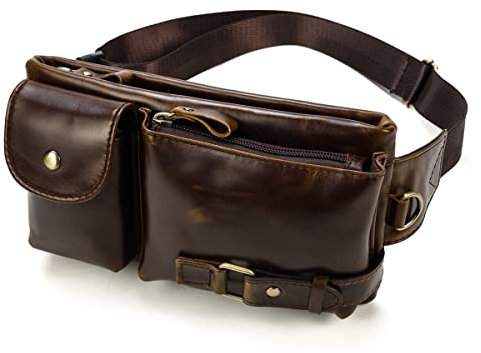 Leder Gürteltasche Taille Pack für Herren Frauen Reisen Wandern Laufen Hüfte Schlank Gürteltasche Geldbörse Brieftasche Vintage Crossbody Bag-9080 braun