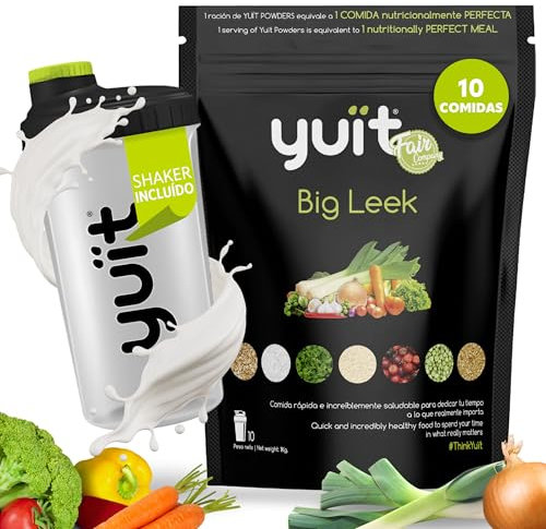 YUIT - Batidos Sustitutivos de Comida con 31 vitaminas y Minerales + Probióticos - Batido Proteico con 35gr de proteínas - Comida Real y Natural - Batido dietético saciante (1kg - Verduras + SHAKER)