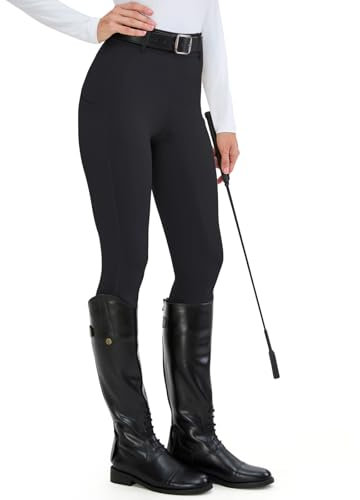 H.MILES Reitleggings Damen Vollbesatz High Waist Elastische Reithose Damen mit Handytasche Gürtelschlaufen Grau M