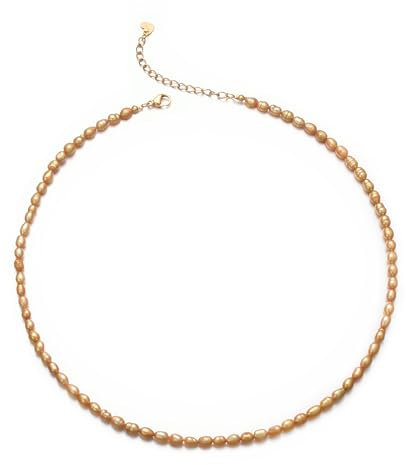 Aleasha 4mm Klein Süßwasserperlen Kette Gold Zierlich Weiß Perle Halskette Damen Handgefertigt Schmuck Geschenke 38+7cm