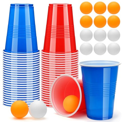 Zeawavsl 50 Gobelet Beer Pong Kit, Jeux à Boire Gobelets Contenant 50 Tasses et 12 B Alles, Ensemble de Gobelets à Bière-Pong Kit, Réutilisables Tasse Gobelets de Fête