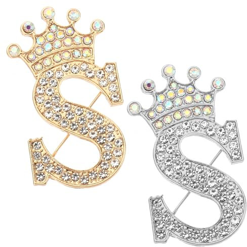 PATIKIL Brief Broschen Pins, 2 Stück Initial Strass Alphabet S Brief Reversnadeln für Frauen Anzüge Kleid Mantel Kleidung Handwerk, Gold/Silber Ton