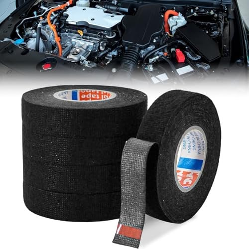 DYMHQ 5 Rolls Adhesive Fabric Cloth Tape, 19mm x 15m Wiring Loom Tape, High Temperature Wire Harness Insulation Tape for Car Cables, Automotive Use