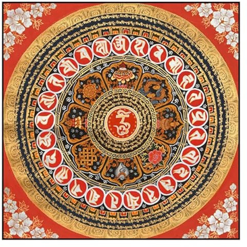 WEITINGKKK Handgefertigte tibetische Thangka-Malerei, Tibetisches Thangka-Mandala-Gemälde mit Rahmen, Vintage, Glückssymbole, Thangka-Stickerei, Kunstdruck for Heimdekoration, Meditation(50x50cm)