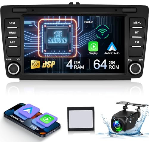 NHOPEEW 4+64G Android Autoradio für Skoda Octavia Mk2 Yeti Rapid 2004-2013 - 8 Zoll Autoradio mit Carplay Android Auto GPS WiFi FM RDS EQ AI DSP + Rückfahrkamera