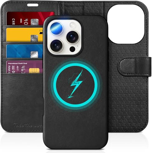 TUCCH Case for iPhone 16 Pro (6.3), [2-in-1][Detachable]Magnetic PU Leather Folding Wallet Case with[RFID Blocking][Wireless Charging][Card Holders]Removable Shockproof Protective Stand Folio, Black