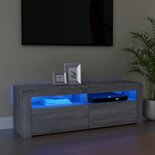 Willood Mueble de TV con Luces LED Aparador Armario Estante Soporte Consola Mobiliario Salón Sala de Estar Dormitorio Gris Sonoma 120x35x40 cm