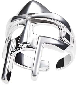 DOOM 925 Sterling Silber Ring – Silber Bösewicht Doom Ring – Herren Silber Gladiator Ring – Gothic Vintage MF DOOM Maske Ringe – Verstellbar (Versilberte Basis)
