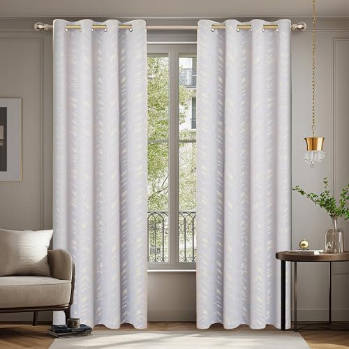 Deconovo Verdunkelungsvorhänge mit Ösen Blickdichte Gardinen Wohnzimmer Dicke Thermovorhang Kälteschutz Linienmuster Vorhänge, 245x140 cm(HöhexBreite), Silber Grau, 2er Set