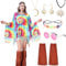Aragallant Hippie kostüm Damen, 13 Stück Hippie Poncho Set, 60 er 70er Hippie Kleidung Poncho Disco Outfit Faschingskostüme Damen mit Quasten Beinärmel Stirnband Sonnenbrillen Halskette Ohrringe