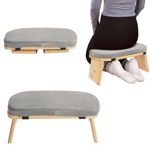 QUIOTUIR Sgabello da Meditazione Bassa Panca da Meditazione Pieghevole con Velluto Cuscino da Meditazione Realizzato in Bambù Solido Sedile da Pavimento Per Come Sgabello da Yoga, Panca